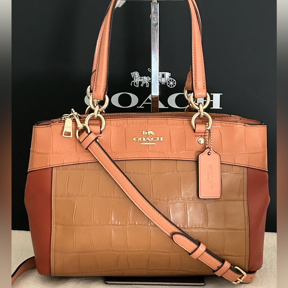 COACH Brooke Mini Croc Embossed and Smooth Leather in Colorblock Xbody/Satchel